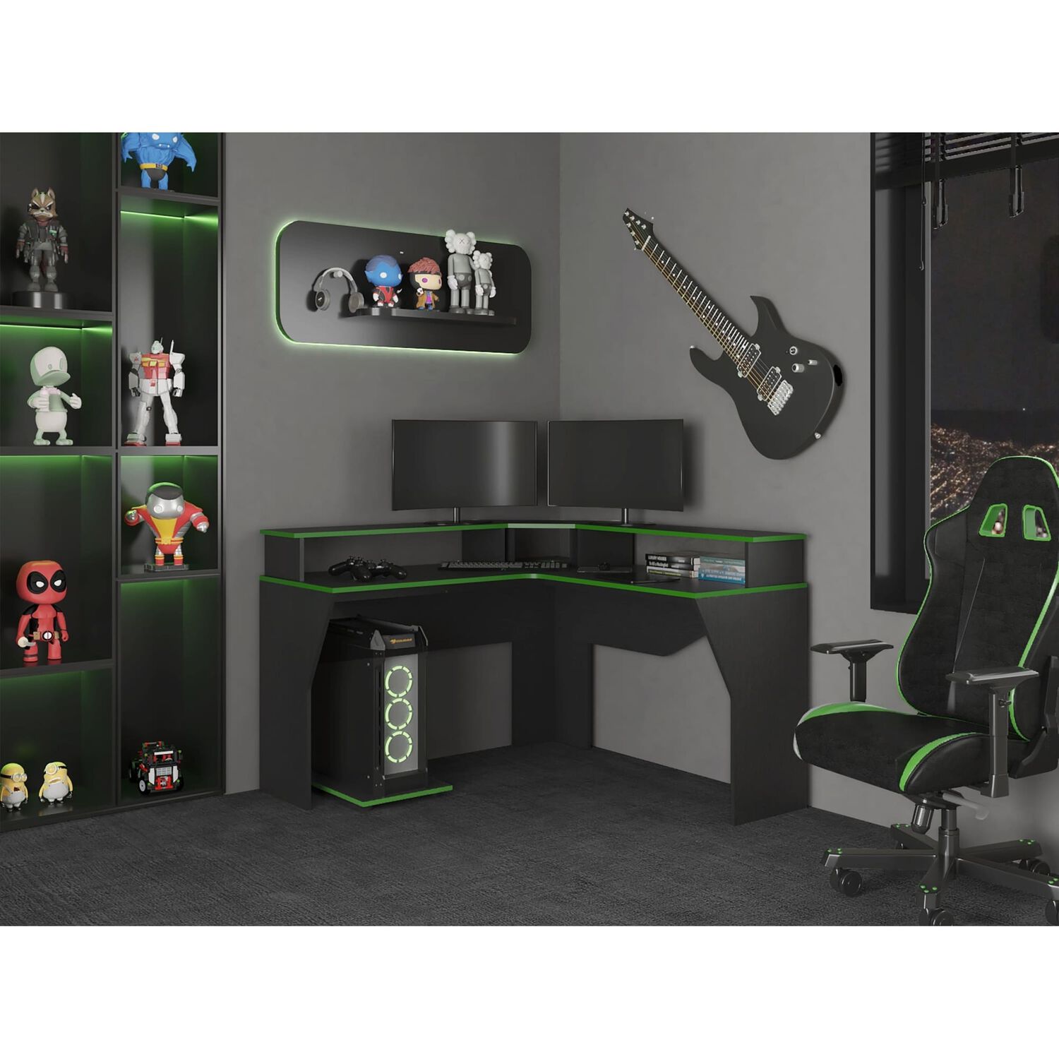 Escritorio Gamer En L Fm-046o - Negro Y Canto Verde image number 7.0