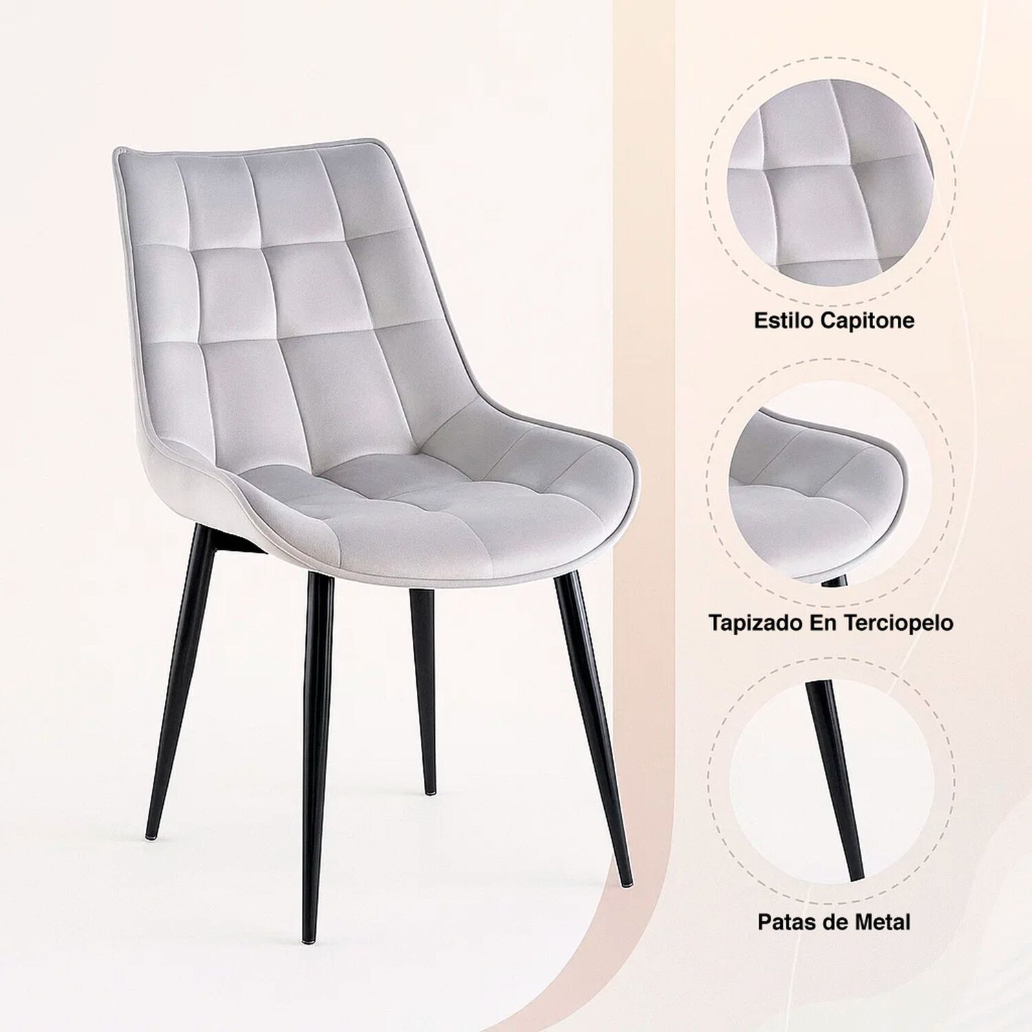Silla De Comedor Macron Acolchada Terciopelo - Gris image number 8.0