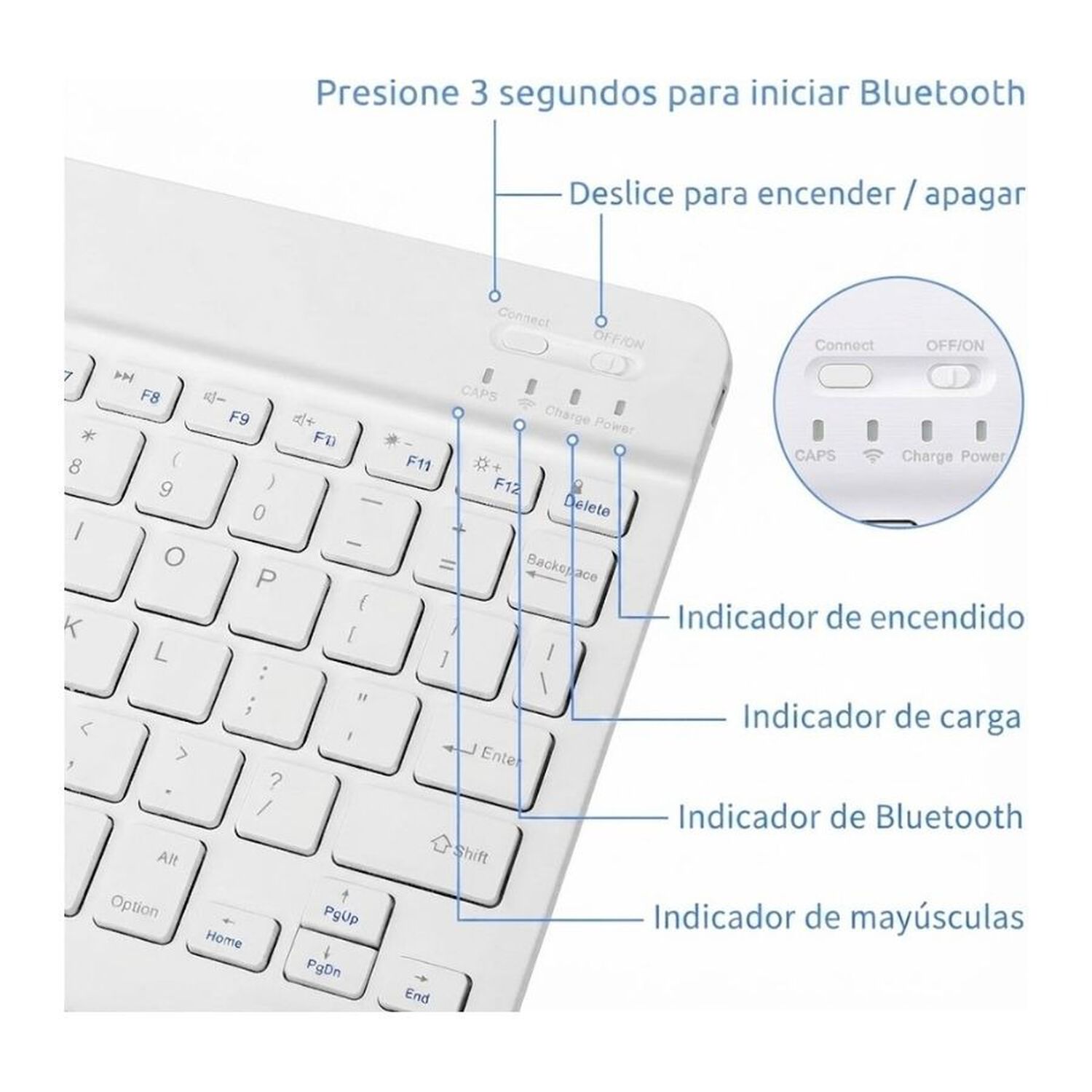 Kit Teclado Y Mouse Inal&aacute;mbrico Bluetooth Recargable Combo Blanco image number 1.0