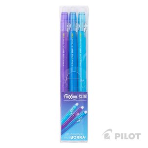 Set 3 lápices frixion gel borrable ultra delgado 0.38 celeste violeta azul cielo
