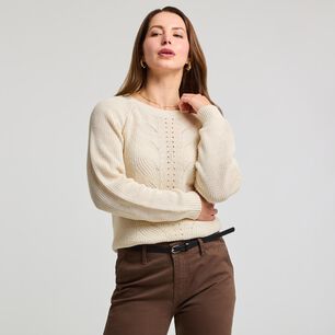 Sweater B&aacute;sico Trenzado Manga Larga Cuello Redondo Mujer Geeps
