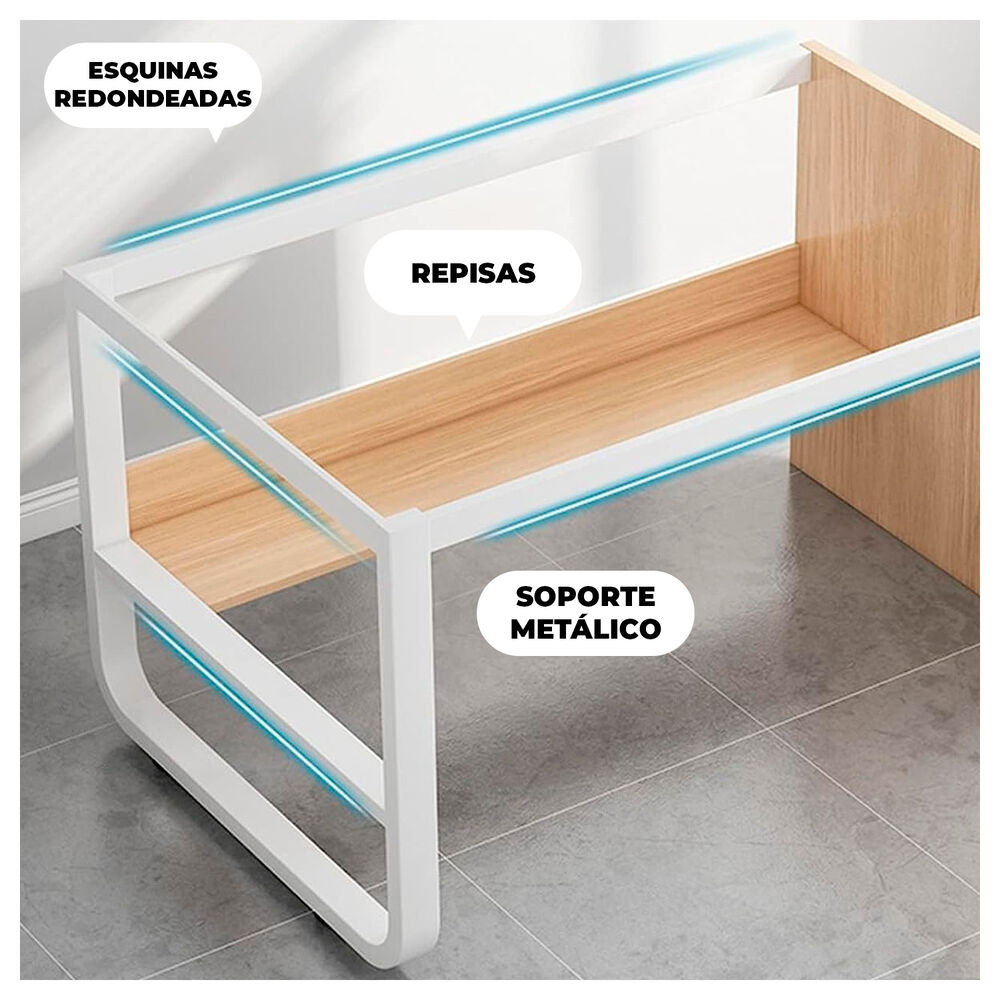 Escritorio Con 3 Cajones Y Estante Librero Madera Blanco Oficina image number 2.0