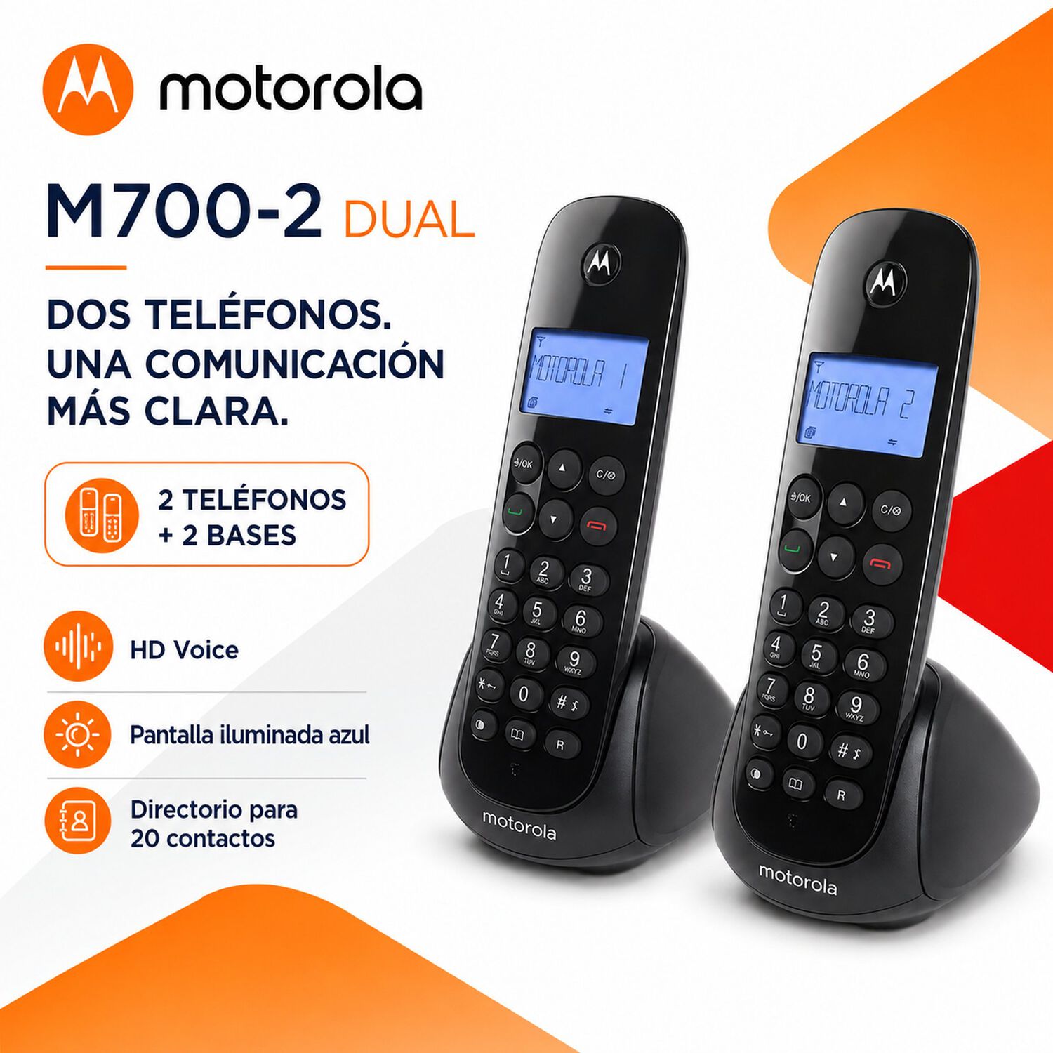 Pack De 2 Tel&eacute;fonos Inal&aacute;mbricos Motorola M700-2 Dual Hd image number 6.0