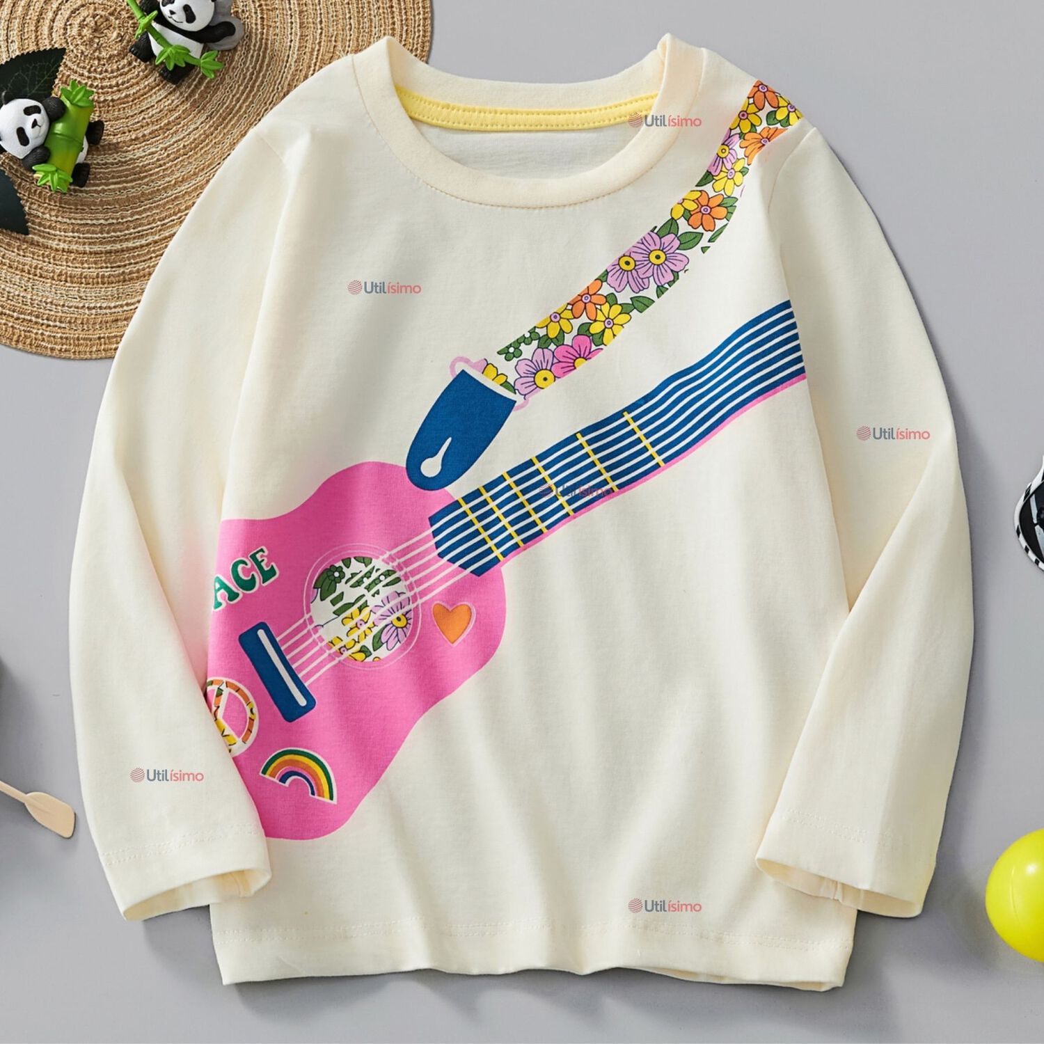 Polera Manga Larga Ni&ntilde;a 100% Algod&oacute;n Guitarra Blanco Camiseta image number 0.0