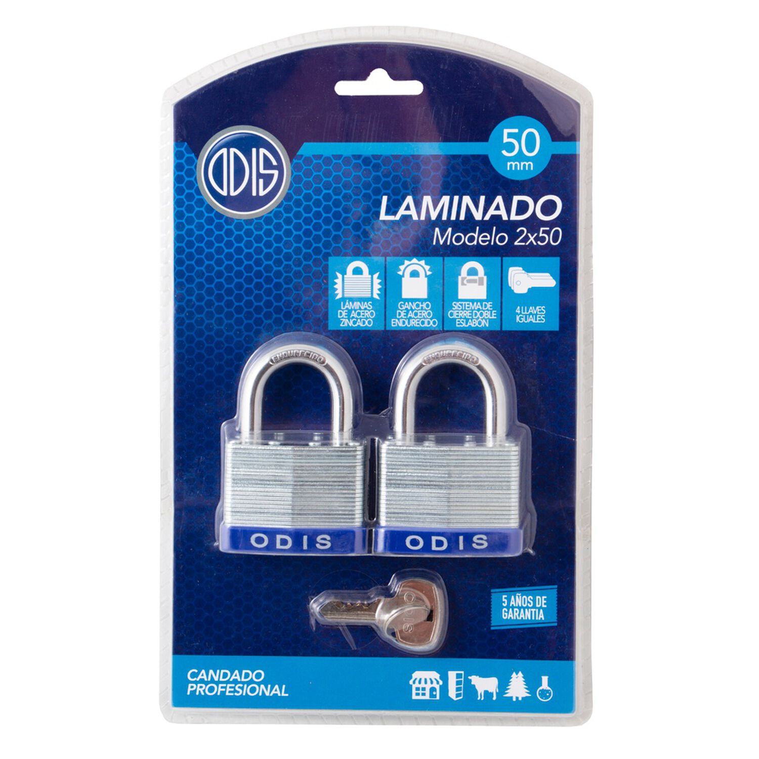 Pack 2 Candados Laminados Odis 50mm Acero Zincado - Llaves Iguales image number 6.0