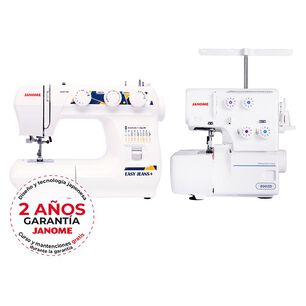Combo Costura Janome M&aacute;quina de Coser Easy Jeans Plus + M&aacute;quina Overlock 8002D