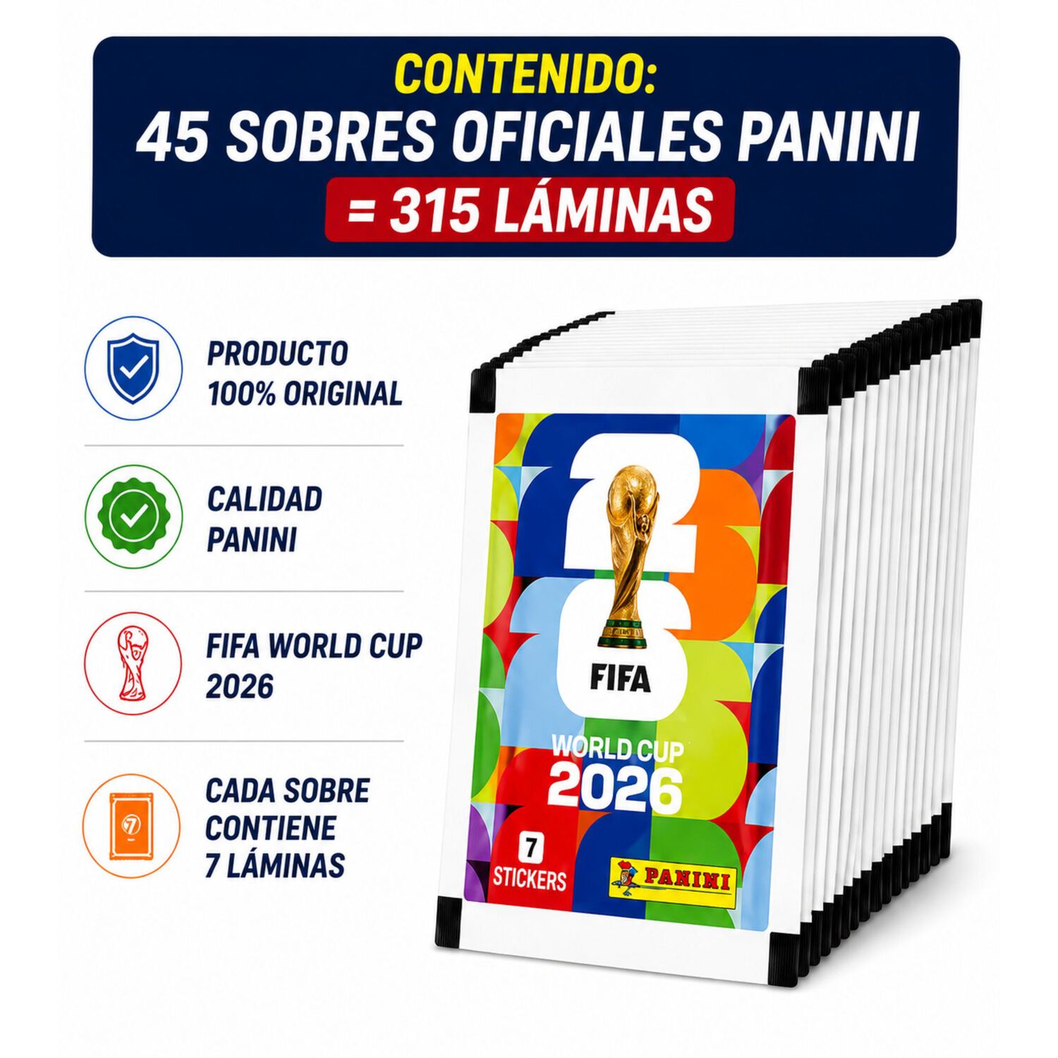 Pack 45 Sobres Panini Mundial Fifa 2026 Original 315 L&aacute;minas image number 7.0