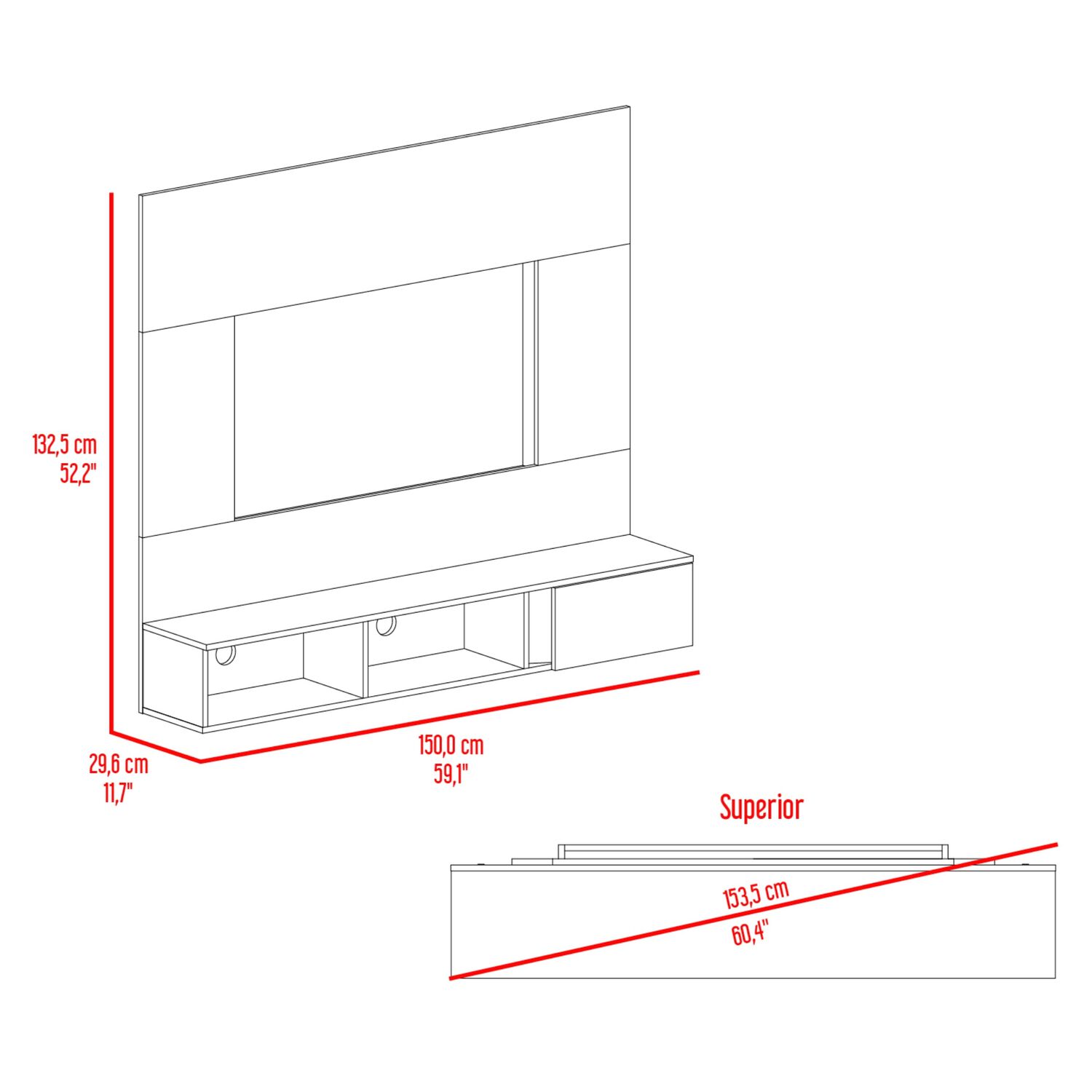 Panel Tv 65"150x132,5x29,6 Cm Blanco Y Cafe Claro image number 4.0