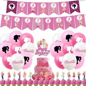 Pack Cumplea&ntilde;os Barbie Globos Toppers Cinta Y Mas