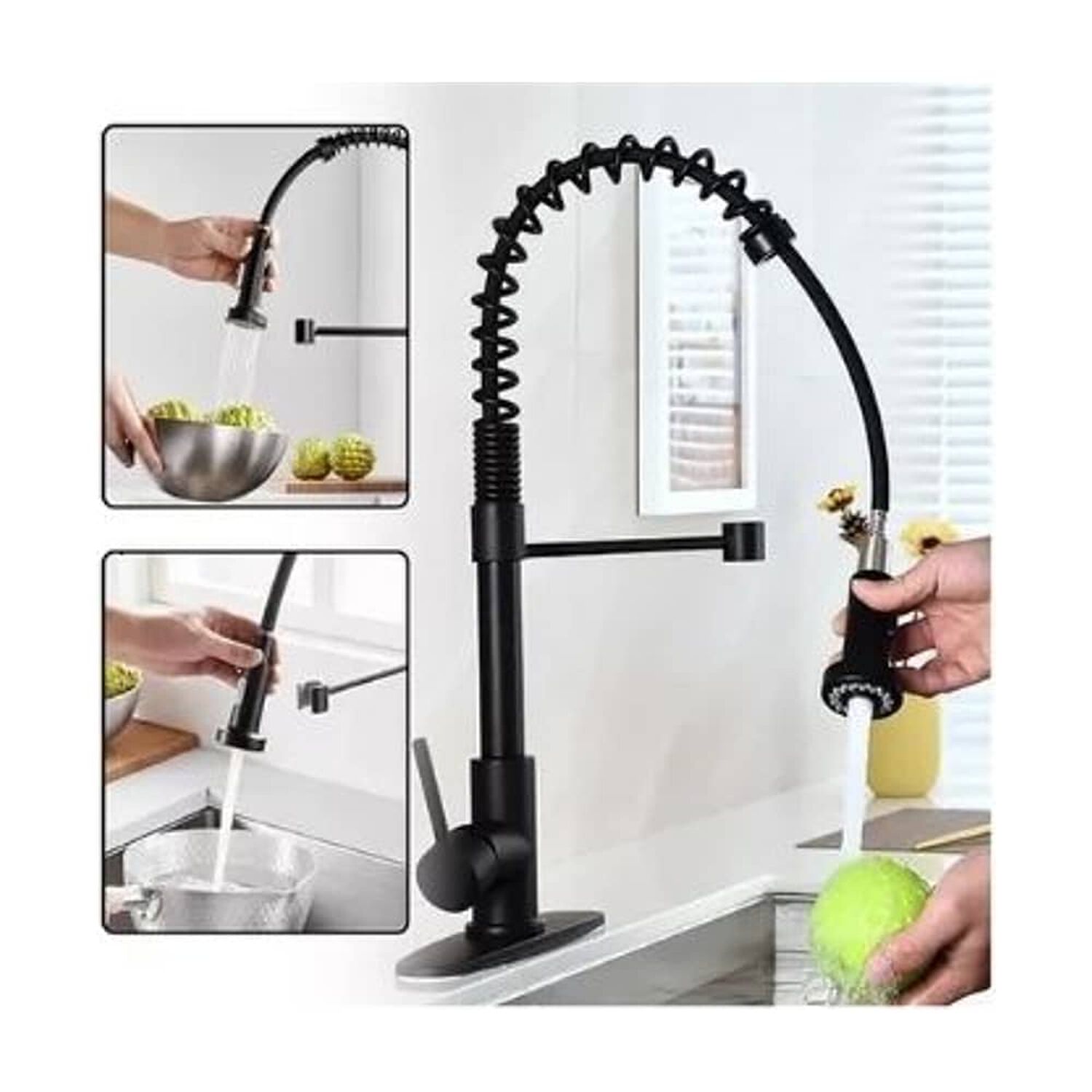 Grifo Llave Alta Monomando Cocina Rociador Flexible Negro image number 6.0
