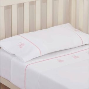 S&aacute;bana Cuna Bordada Osito Rosado 220 Hilos