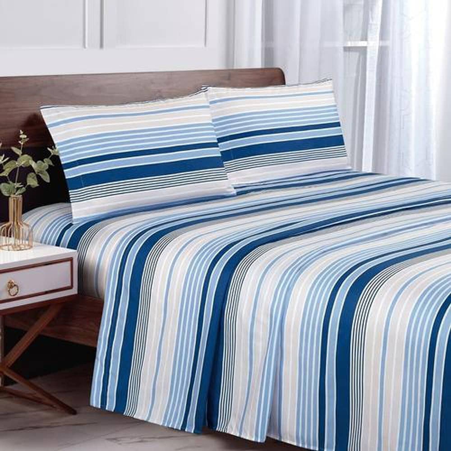 Sabana Andes Microfibra Estampada Lineas Azul 1.5 Plaza image number 0.0