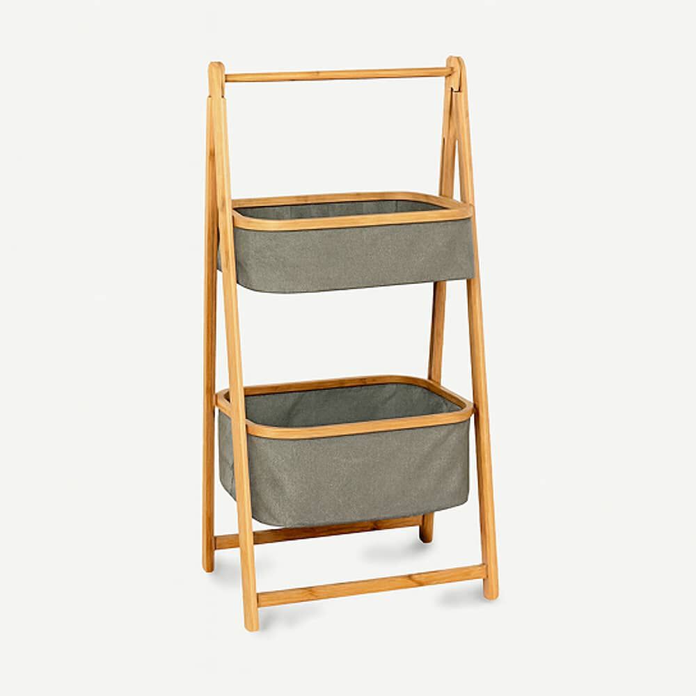 Organizador De Tela Plegable | Estante De 2 Niveles Para Ba&ntilde;o Y Hogar Gris image number 0.0