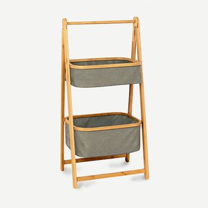 Organizador De Tela Plegable | Estante De 2 Niveles Para Ba&ntilde;o Y Hogar Gris