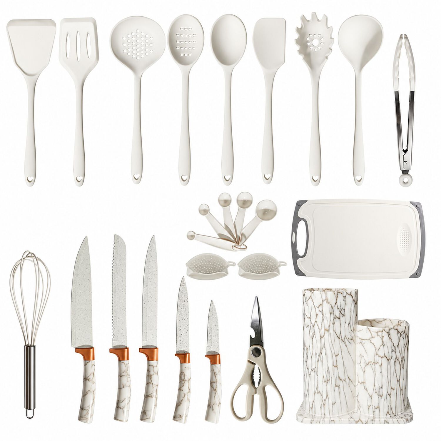 Set Utensilios De Cocina 25 Piezas Marmoleado Blanco Dorado image number 5.0