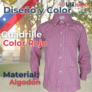 Camisa Huaso Cuadrillé Algodón Niño Juvenil Color Rojo