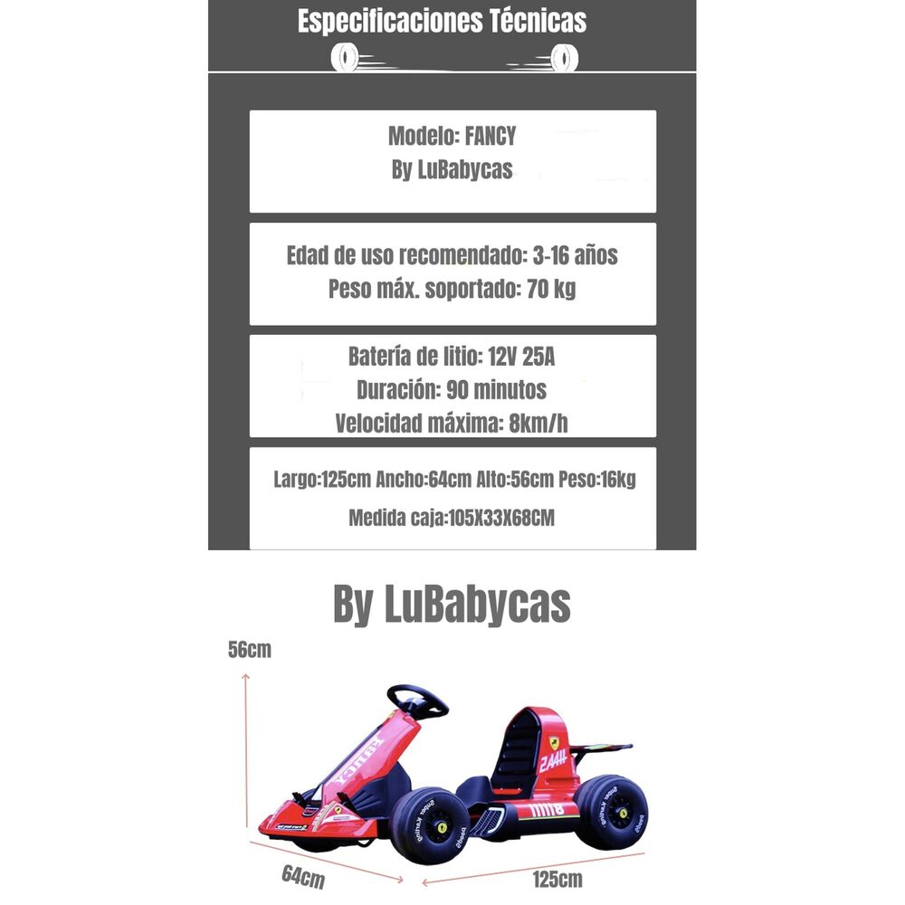 Go Kart Auto El&eacute;ctrico 12v25a Rojo Con Control Lubabycas image number 3.0