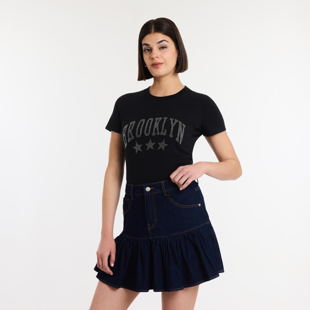 Polera Varsity Brillos Manga Corta Cuello Redondo Mujer Rolly Go image number 0.0