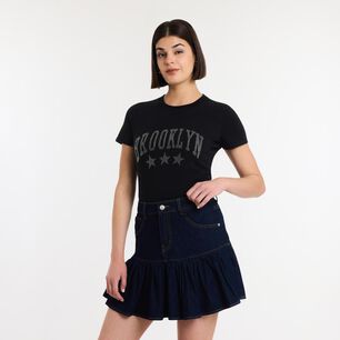 Polera Varsity Brillos Manga Corta Cuello Redondo Mujer Rolly Go