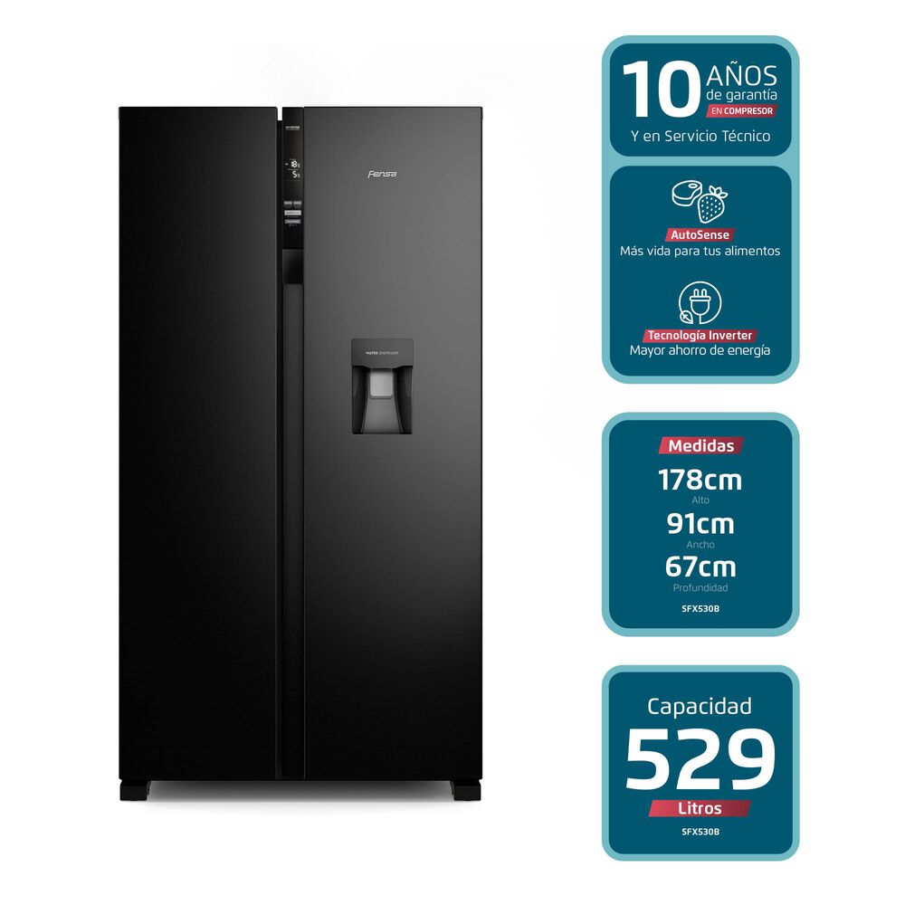 Refrigerador Fensa 529l No Frost Side By Side Sfx530b Negro image number 1.0