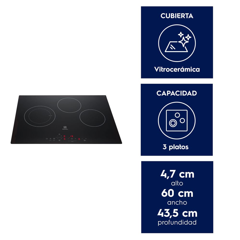 Encimera El&eacute;ctrica 3 Platos Vitrocer&aacute;mica Panel Touch Ve6dt image number 1.0