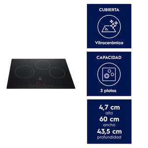 Encimera El&eacute;ctrica 3 Platos Vitrocer&aacute;mica Panel Touch Ve6dt