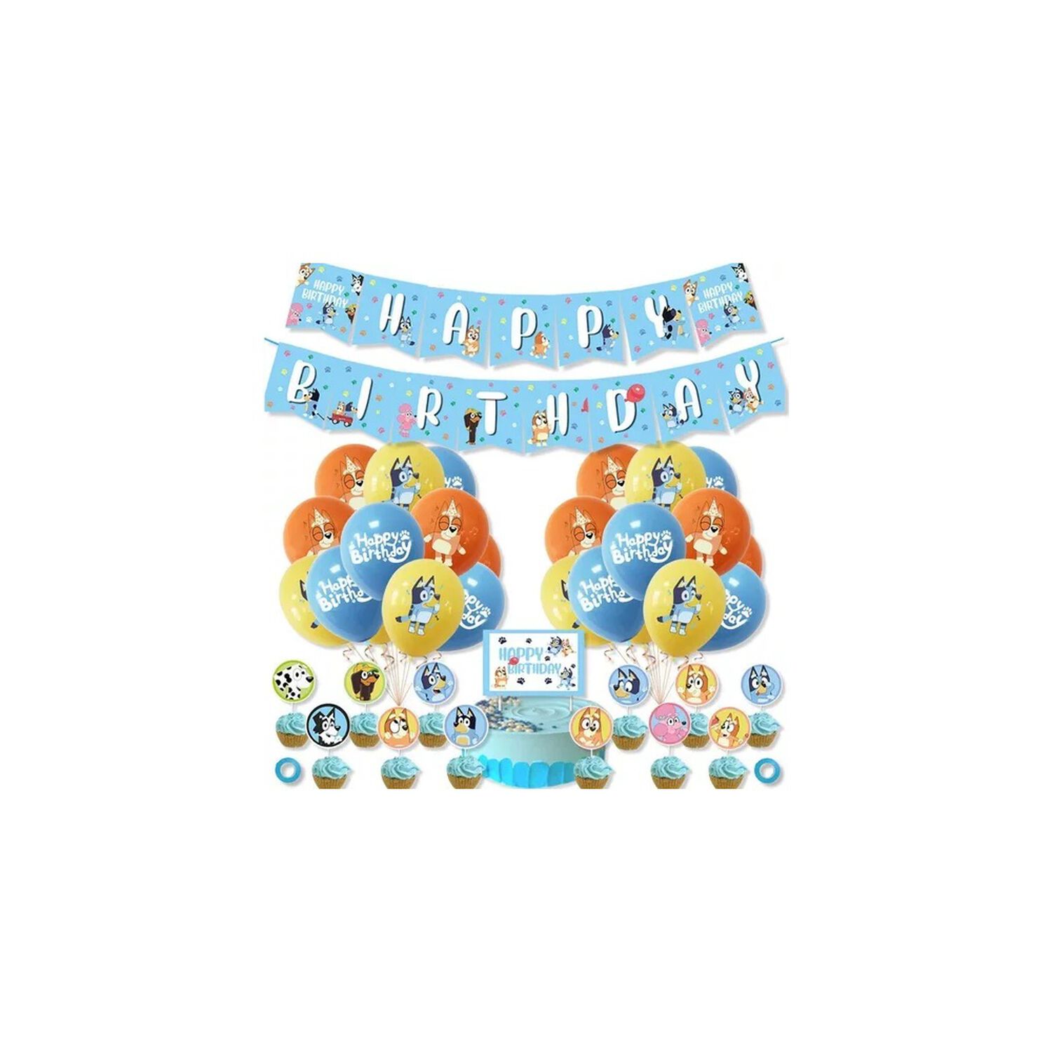 Pack Cumplea&ntilde;os Bluey Globos Toppers Cinta, Cotillon Y Mas image number 2.0