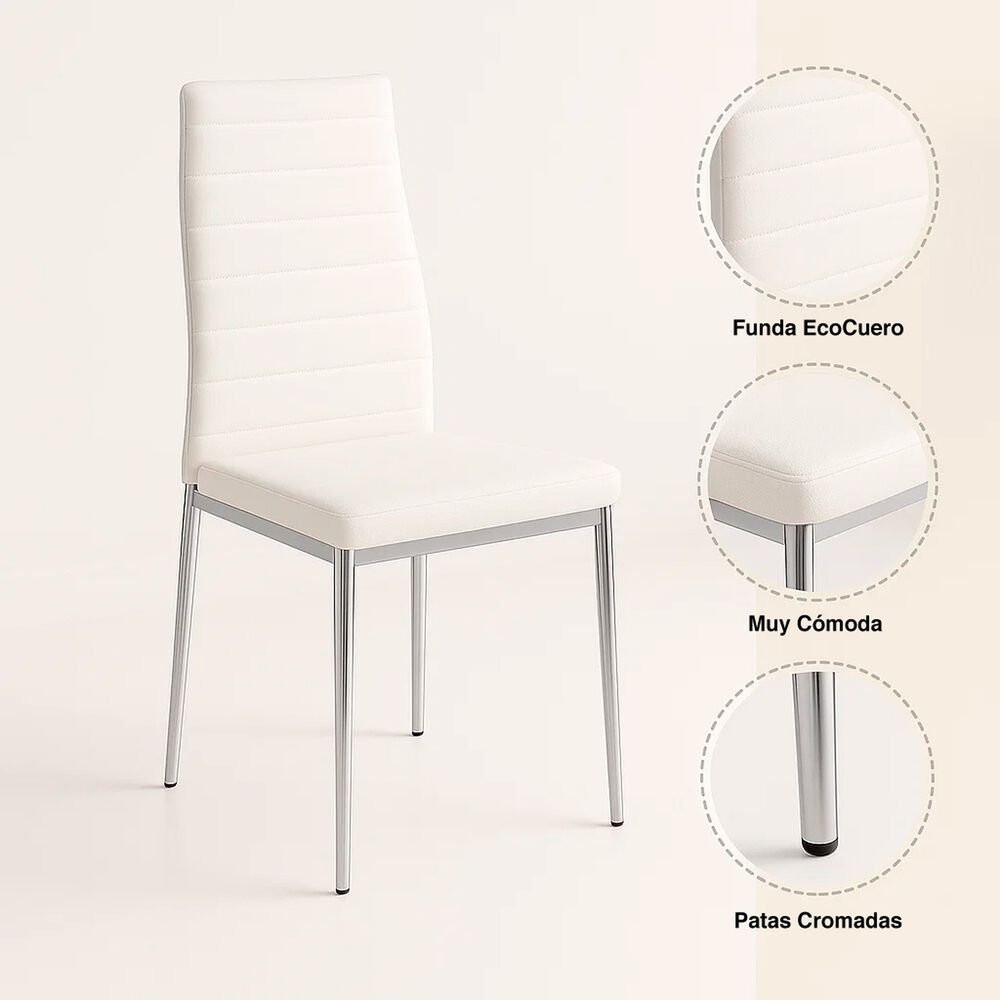 Pack De 2 Sillas Acolchadas Dining Liana Con Patas Cromadas - Blancas image number 4.0