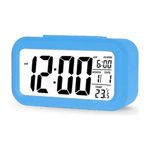 Reloj Despertador Digital Luz Lcd Temperatura Azul