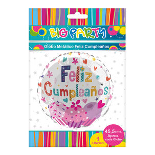 Globo Metalico Impreso Feliz Cumpleaños 18" (47x45,5cm)