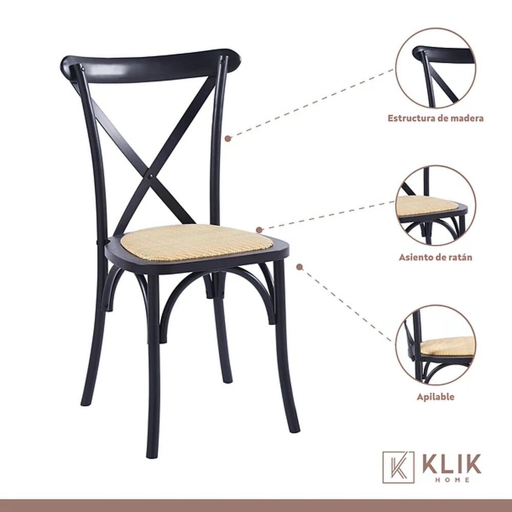Comedor Mesa Color Madera Y Metal Cross 140x90 + 6 Sillas Crossback Madera Rattan Negra image number 3.0