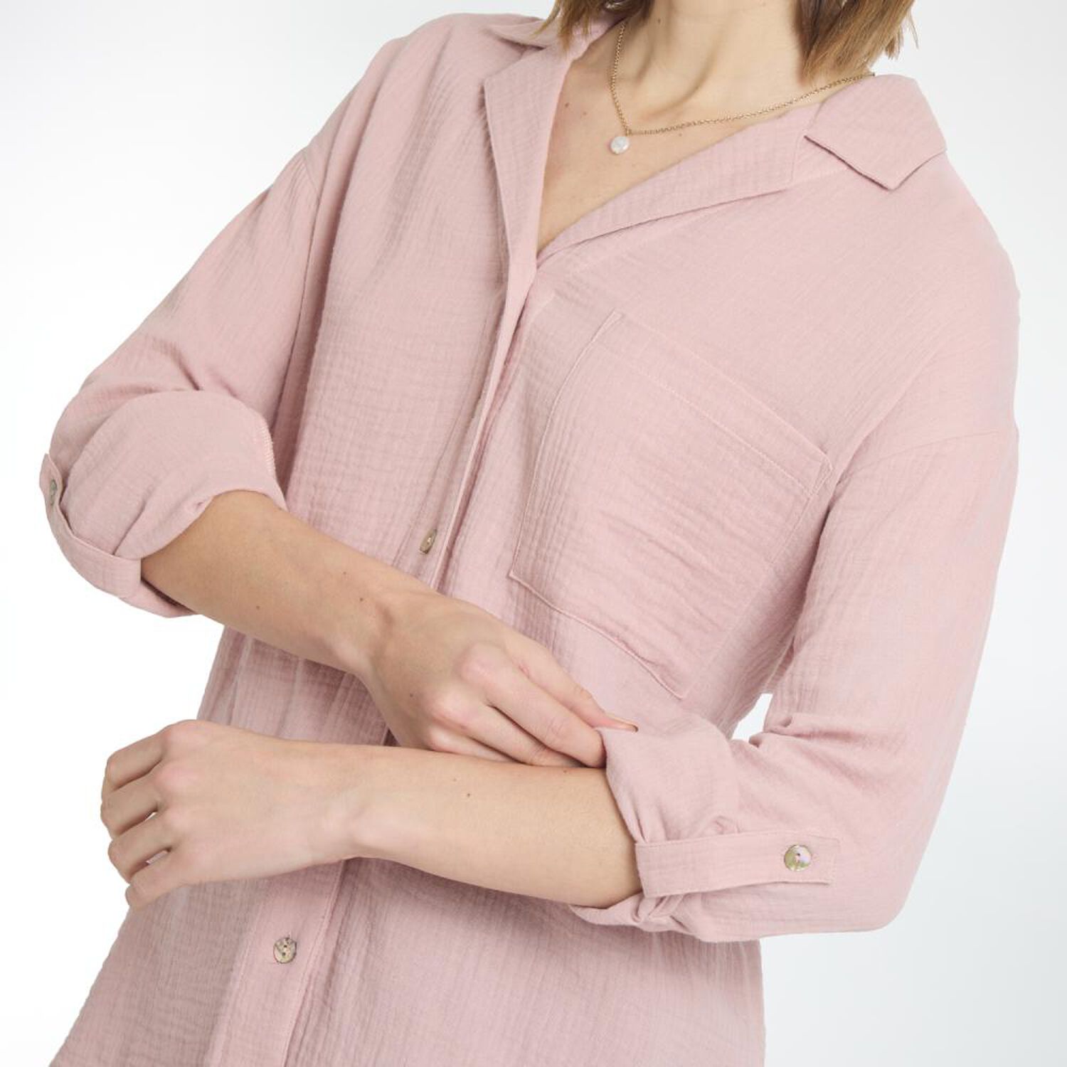 Blusa Oversize Textura Manga Larga Cuello Camisero Mujer Ocean Pacific image number 4.0