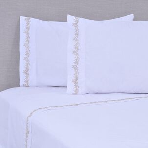 Sabana Bordada 180 Hilos Mashini 2 Plazas Ramas Beige