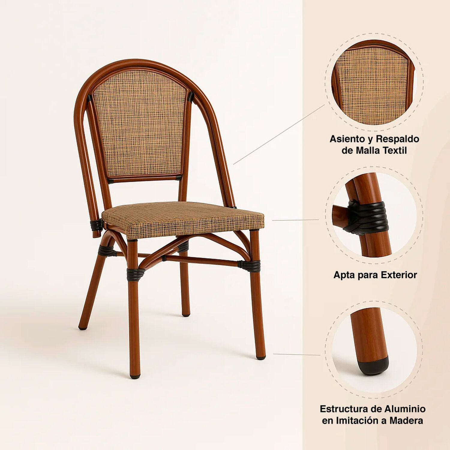 Silla Bistro Parisina Textileno - Beige image number 4.0