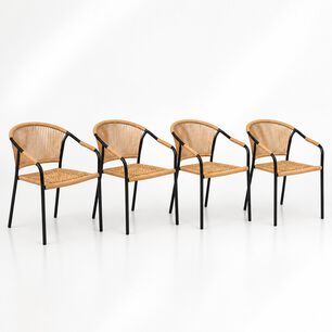 Pack De 4 Sillas Flet - Estructura Negra Con Respaldo Encordado Beige