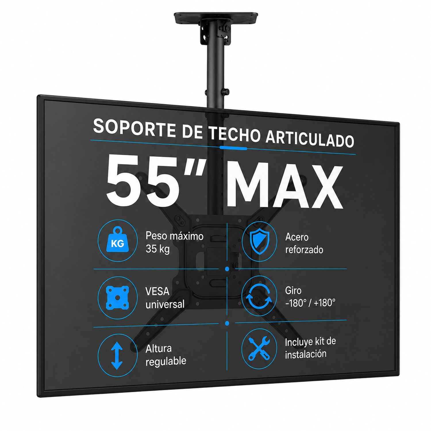 Soporte De Tv De 32" A 55" Para Techo De Acero Reforzado K89 image number 1.0