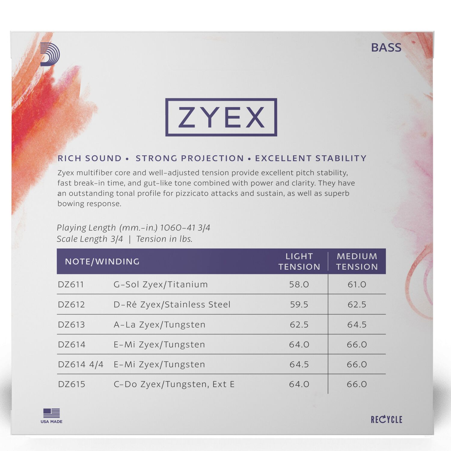 Set Cuerdas Contrabajo 3/4 Zyex Dz610 3/4m Daddario image number 2.0