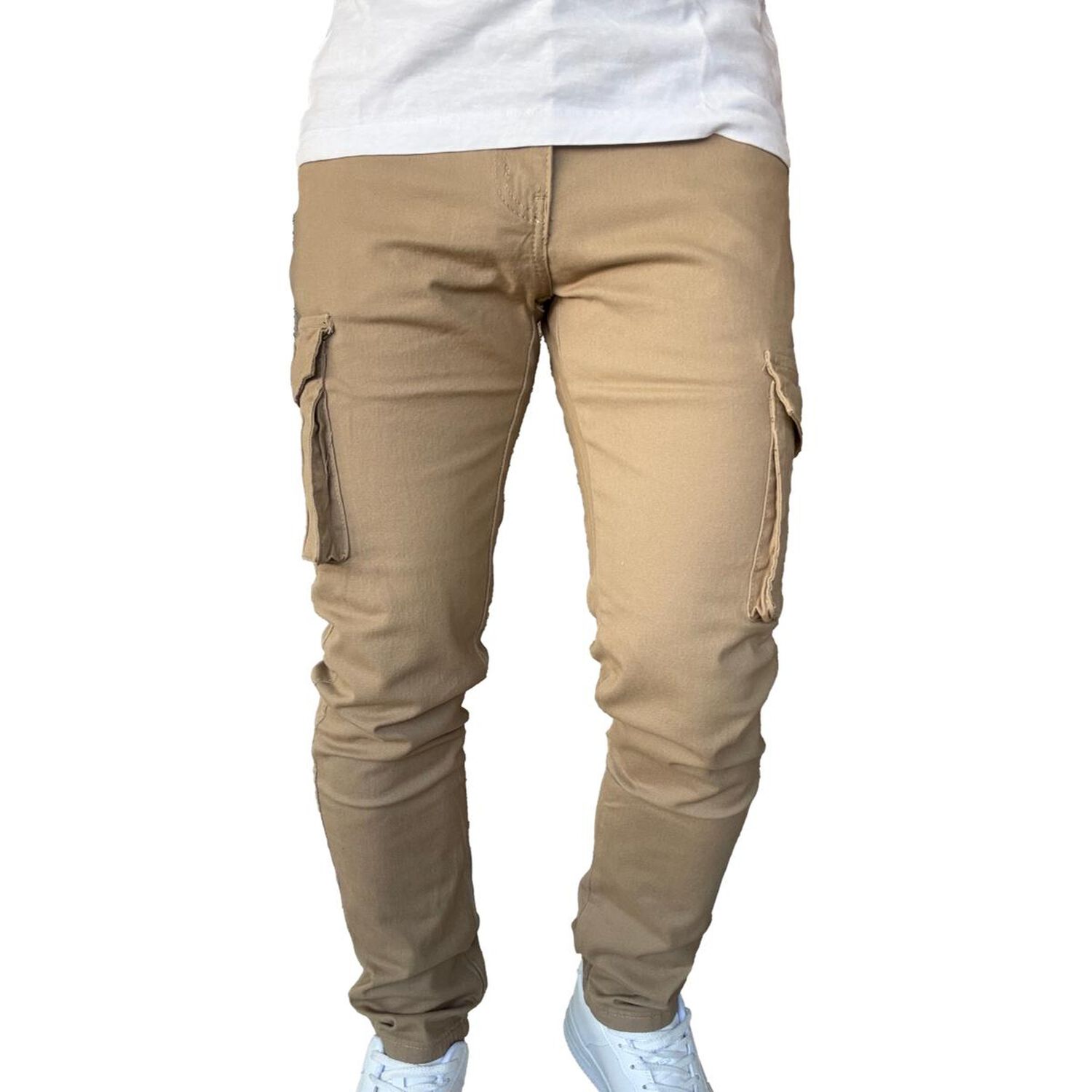 Pantal&oacute;n De Tela Cargo Slim Fit Mosaico Elasticado Caqui image number 3.0