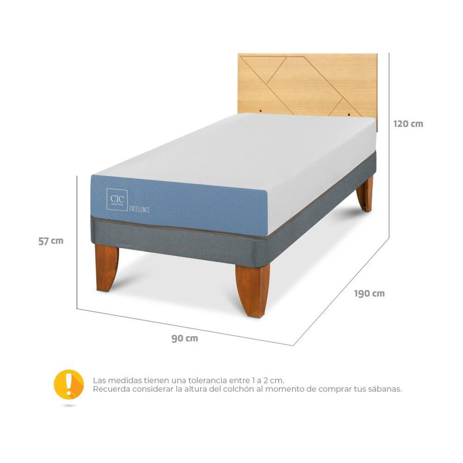 Cama Europea Cic Excellence / 1 Plaza / Base Normal + Respaldo image number 2.0