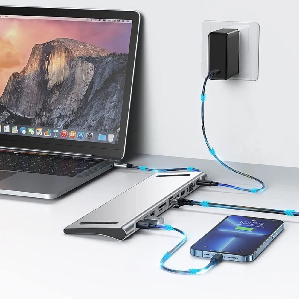 Adaptador Hub 11 En 1 Usb Tipo C Usb-c Hdmi Vga Usb Lan Sd image number 2.0