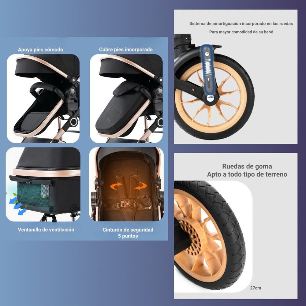 Coche Travel System Con Accesorios Musso Rosado Lubabycas image number 5.0