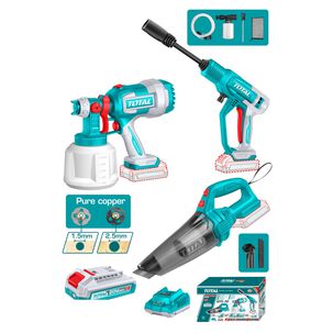 Kit 20v Pulverizadora Inalámbrico, Hidrolavadora Y Aspiradora Manual, 2 Baterías Y Cargador Total