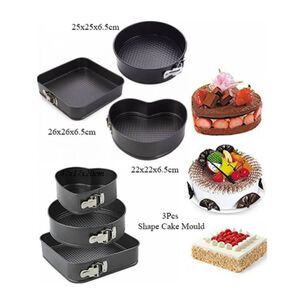 Set 3 Molde Reposter&iacute;a Desmontable Coraz&oacute;n Redondo Cuadrado