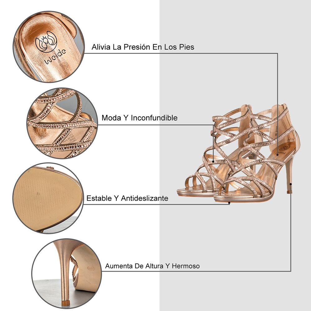 Sandalias Fiesta Moda Mujer Pedrería Taco Alto Weide Gh132 image number 7.0