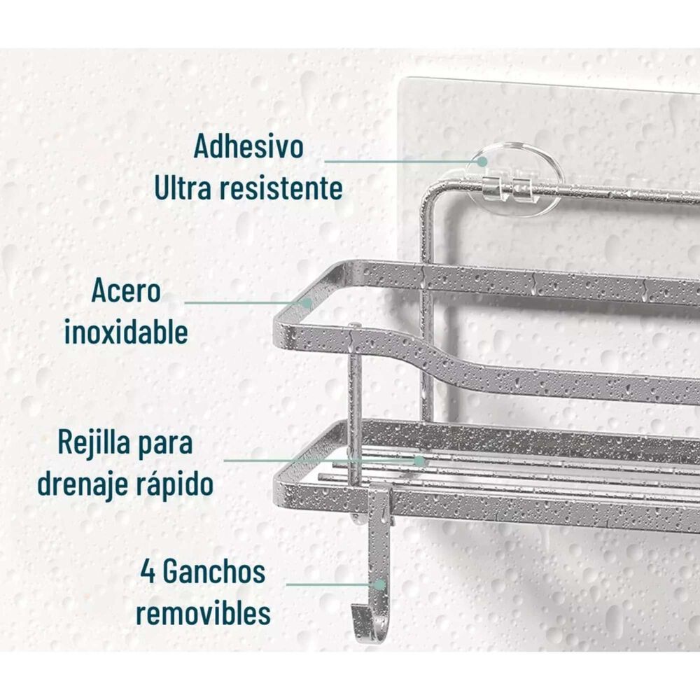 Organizador Ducha Baño Adhesivo 2 Repisas 13x31x7.5 Cm Gris image number 2.0