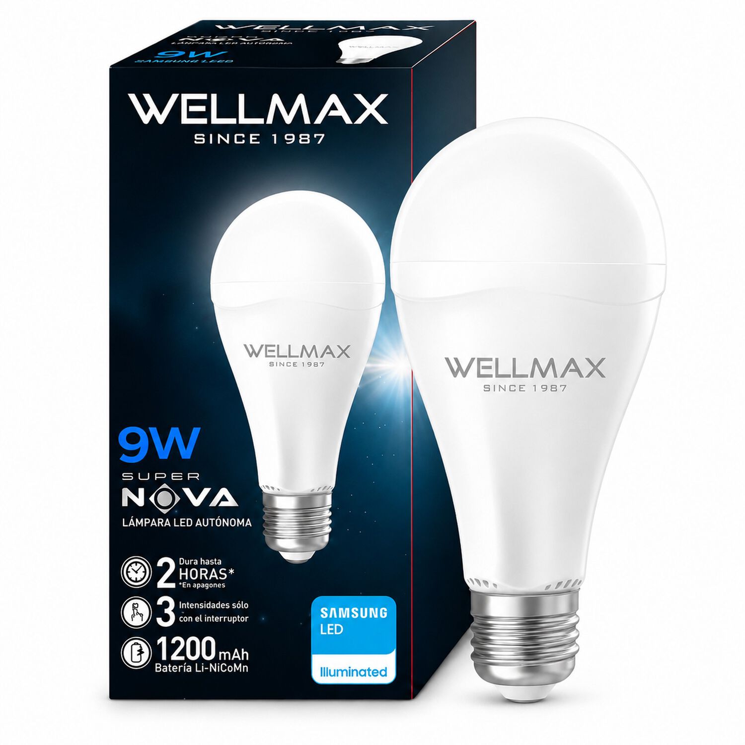 Ampolleta Led Recargable De Emergencia Wellmax Super Nova 9w image number 0.0
