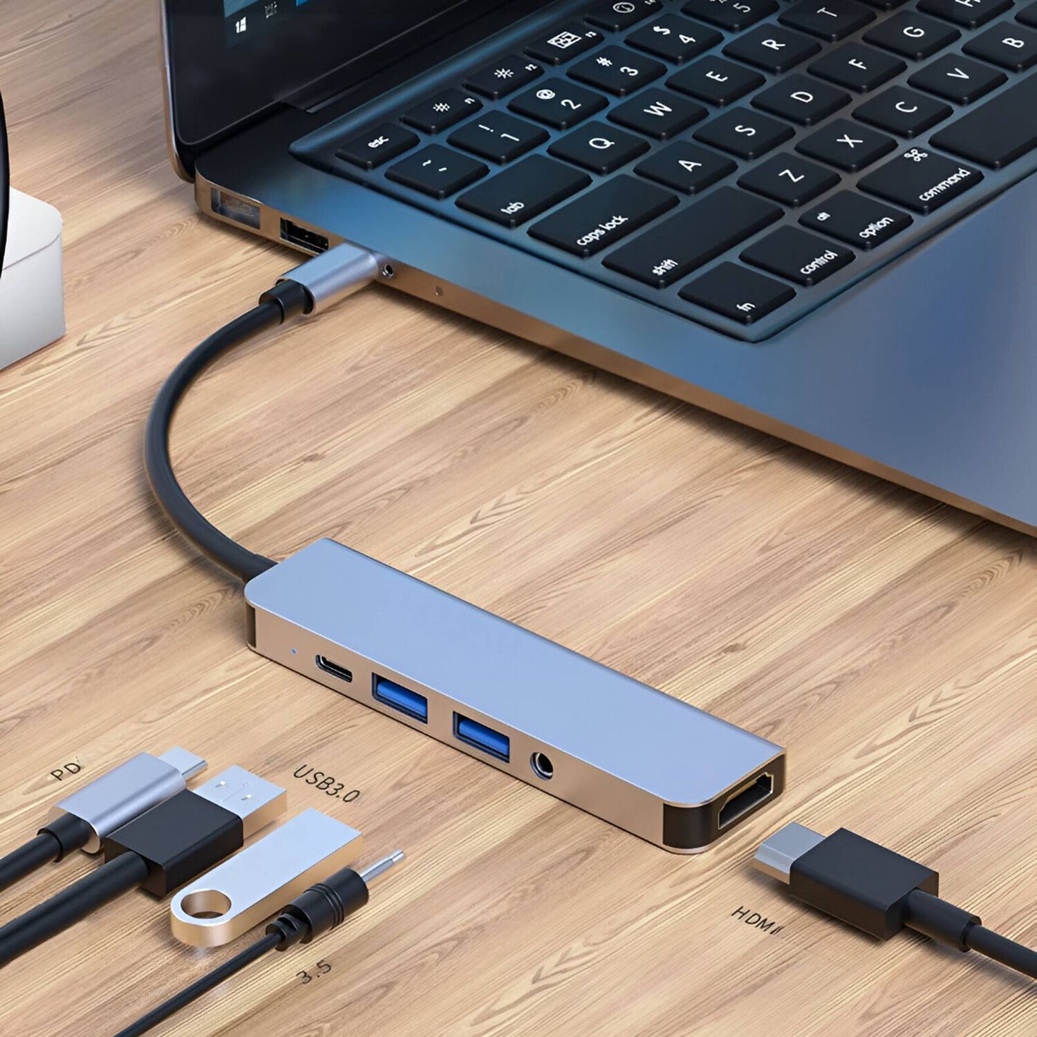 Adaptador Hub Usb-c Multipuertos 5 En 1 (hdmi, Jack, Usb, Usb C) image number 5.0