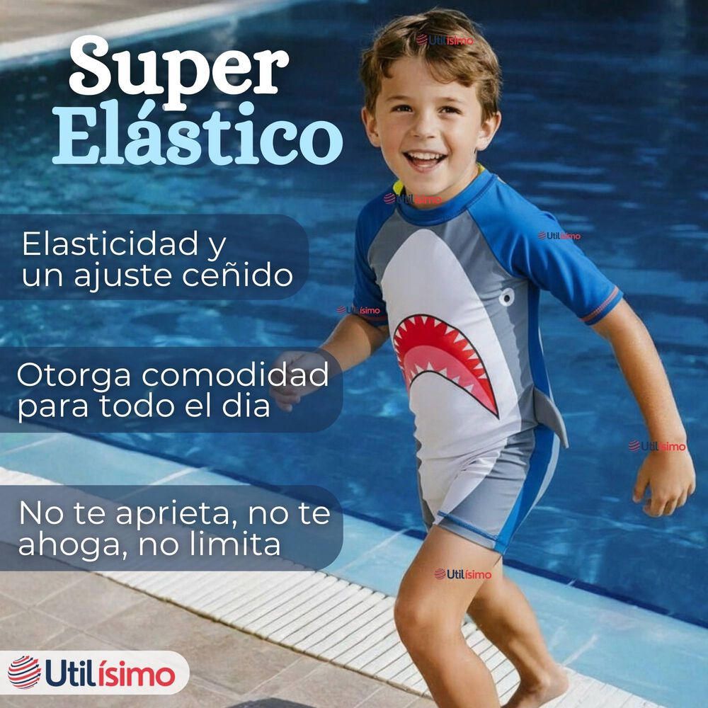 Traje De Ba&ntilde;o Enterito Con Cremallera Manga Corta Ni&ntilde;o 2 A 6 A&ntilde;os Gray Shark image number 5.0