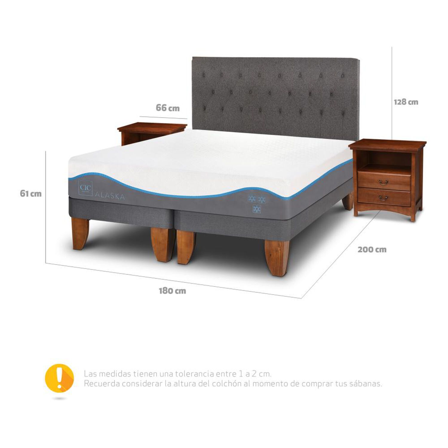 Cama Europea Cic Alaska / King / Base Dividida + Set De Maderas image number 2.0