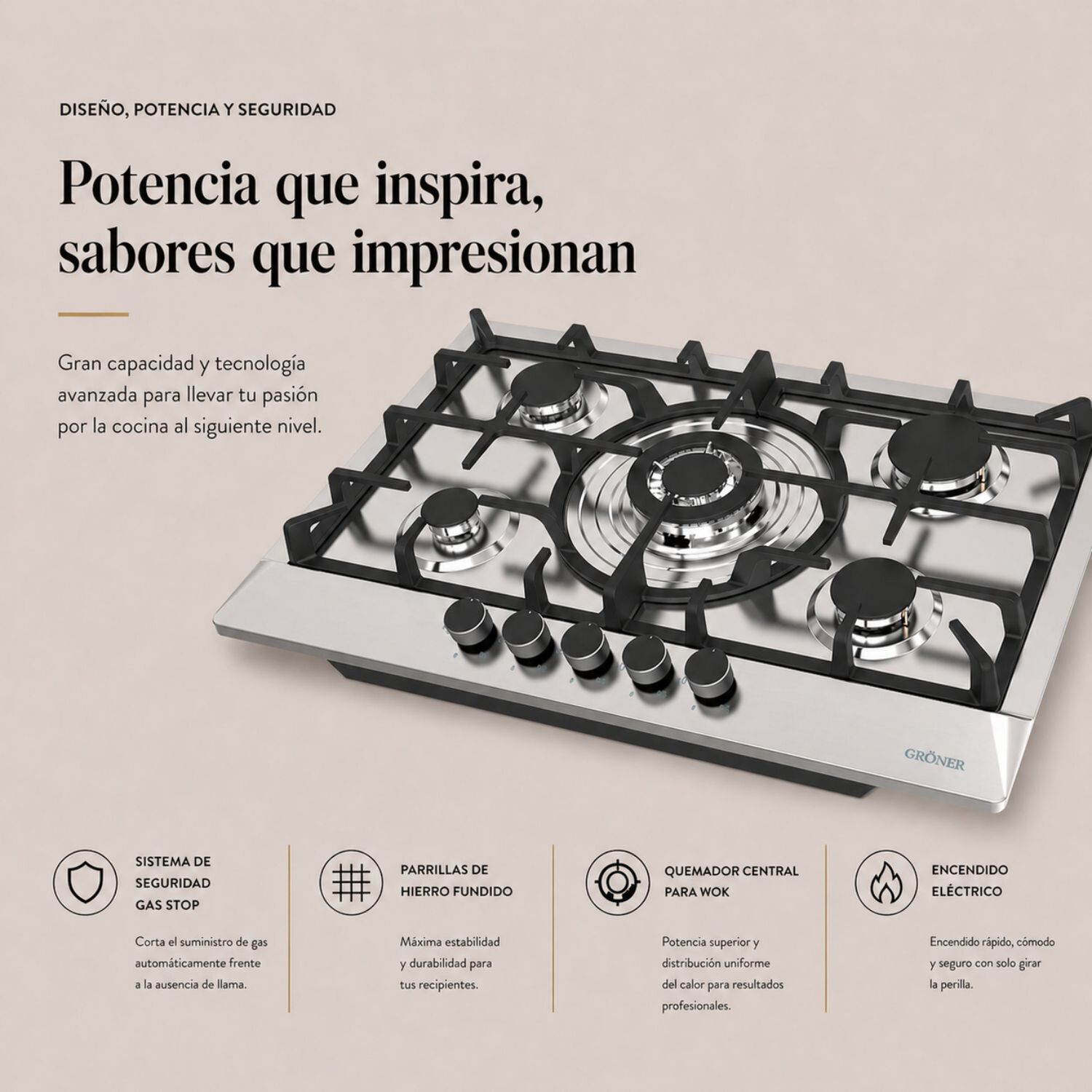 Encimera A Gas Inox Deluxe 5q image number 3.0